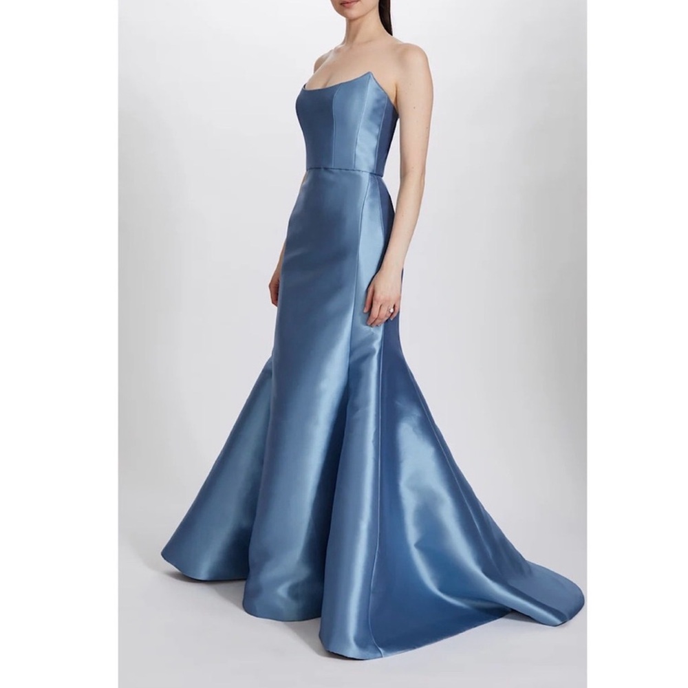 Amsale Strapless Satin Gown in Blue